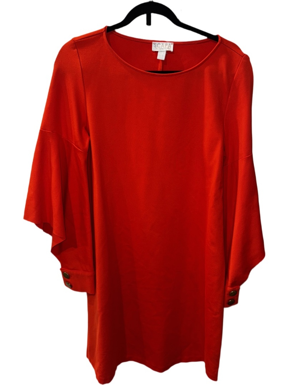 SCAPA Lauren Perre Red Bell Sleeve Shift Dress Size L,Gold Buttons